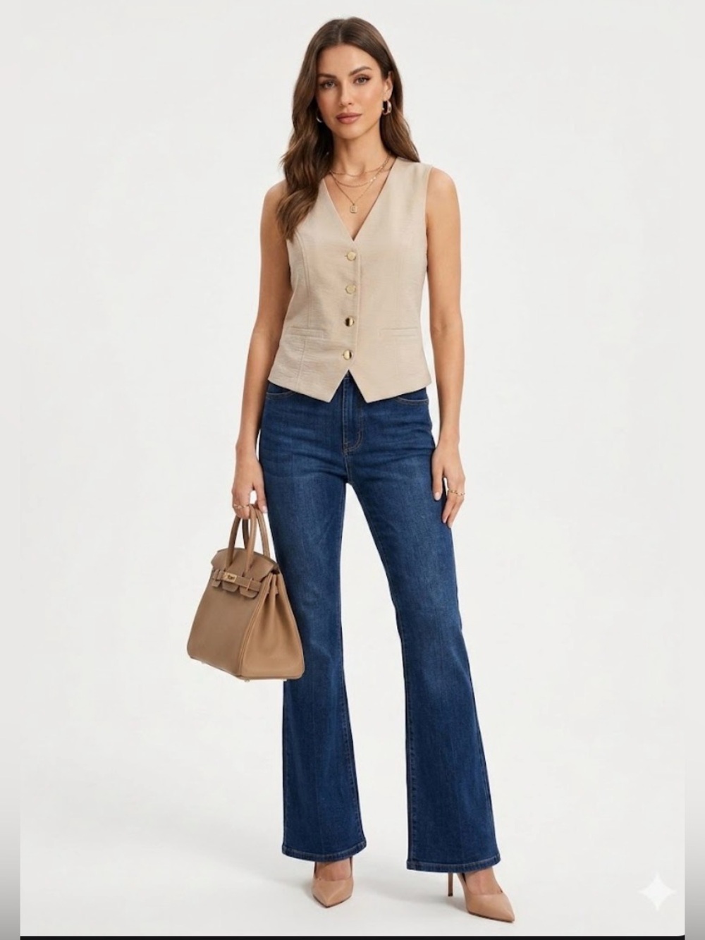 Maison d'Amélie Women's Taupe Vest Botton up